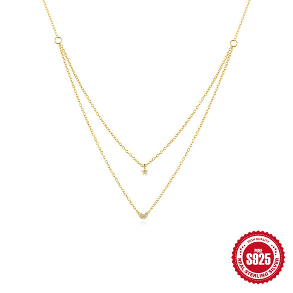 Wholesale 925 Sterling Silver Double Layer Geometric Love Pendant Necklace With O Chain For Women Electroplated