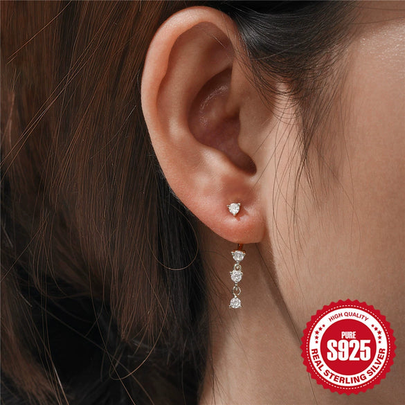 Wholesale 925 Sterling Silver Double Line Inlaid Stone C Shaped Minimalist Geometric Earrings With Electroplating