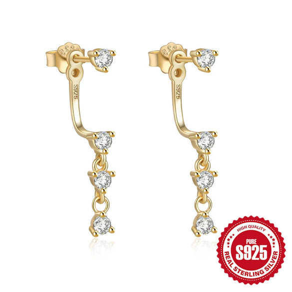 Wholesale 925 Sterling Silver Double Line Inlaid Stone C Shaped Minimalist Geometric Earrings With Electroplating