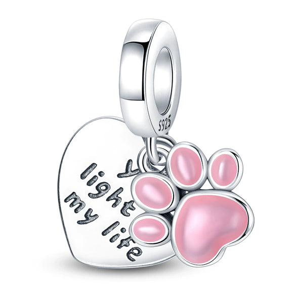Wholesale Sterling Silver 925 Dripping Oil Luminous Pink Cute Claw Pendant Beads Jewelry Accessories
