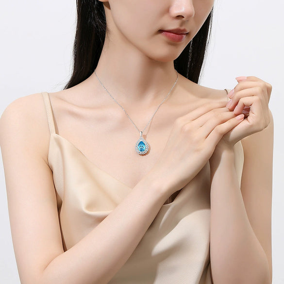 Wholesale 925 Sterling Silver Drop Shape Gem Pendant Necklace With Diamond Design For Women