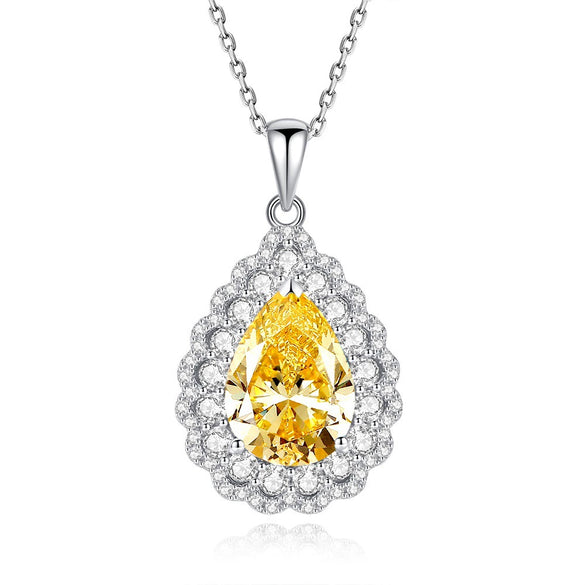 Wholesale 925 Sterling Silver Drop Shape Gem Pendant Necklace With Diamond Design For Women