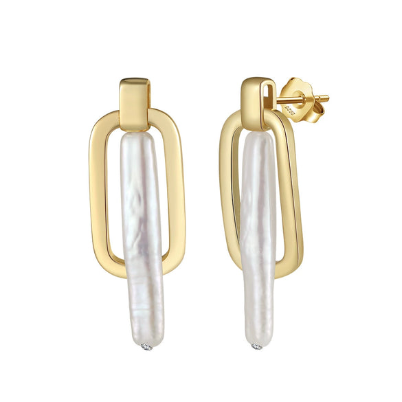 Wholesale 925 Sterling Silver Earrings Niche Design Natural Freshwater Pearl Geometric Electroplated Jewelry
