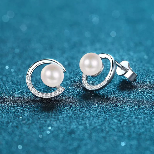 Wholesale 925 Sterling Silver Earrings With Fresh Water Pearl And Moissanite Geometric Style Electroplated