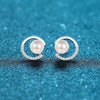 Wholesale 925 Sterling Silver Earrings With Fresh Water Pearl And Moissanite Geometric Style Electroplated