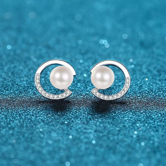 Wholesale 925 Sterling Silver Earrings With Fresh Water Pearl And Moissanite Geometric Style Electroplated