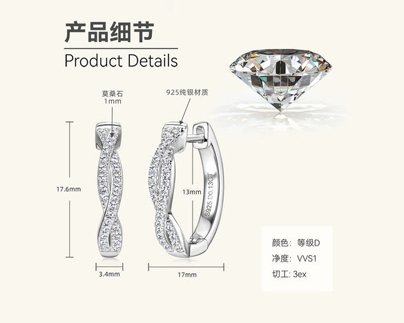 Wholesale Sterling Silver Earrings With Moissanite And Geometric Design Electroplated