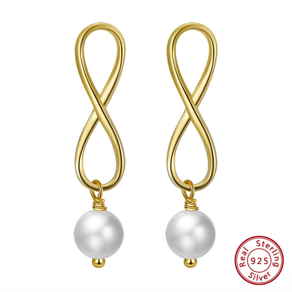Wholesale 925 Sterling Silver Earrings With Natural Baroque Pearl And Geometric Symbol Electroplated For Women