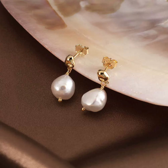 Wholesale 925 Sterling Silver Earrings With Natural Baroque Pearl Simple Style
