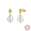 Wholesale 925 Sterling Silver Earrings With Natural Baroque Pearl Simple Style
