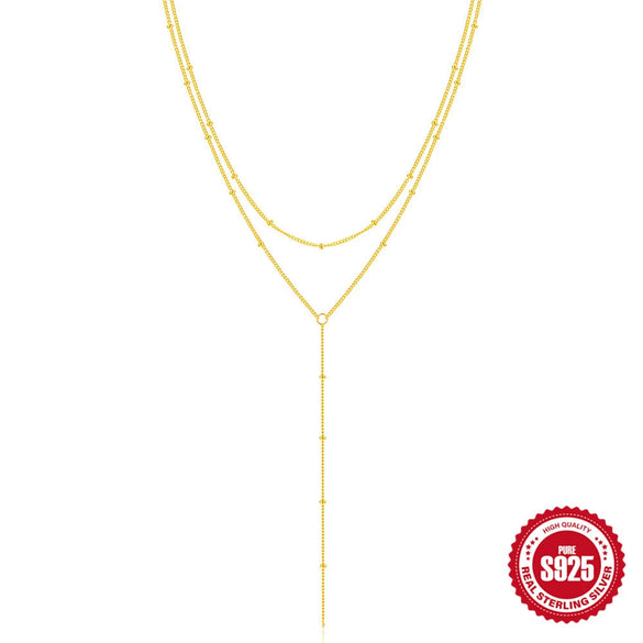 Wholesale 925 Sterling Silver Elegant Classic Double Side Bead Chain Yshaped Ochain Collar Necklace For Women With Electroplating Treatment