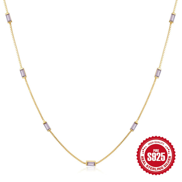 Wholesale 925 Sterling Silver Exquisite Simple Thin Ochain Clavicle Necklace With Colored Diamond And Geometric Pattern Electroplated For Women