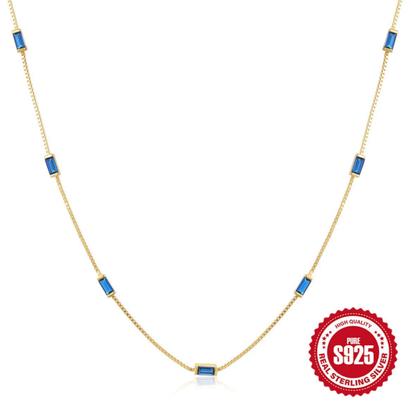 Wholesale 925 Sterling Silver Exquisite Simple Thin Ochain Clavicle Necklace With Colored Diamond And Geometric Pattern Electroplated For Women