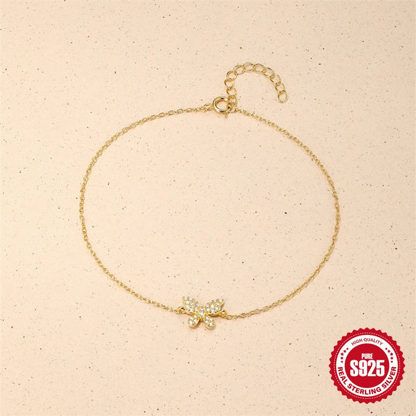Wholesale 925 Sterling Silver Fashion Casual Butterfly Spliced Anklet With Animal Pattern For Women