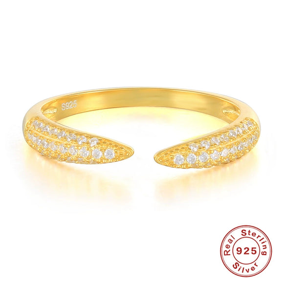 Wholesale 925 Sterling Silver Fashion Ins Horn Open Ring With Geometric Pattern And Real Gold Plating For Women