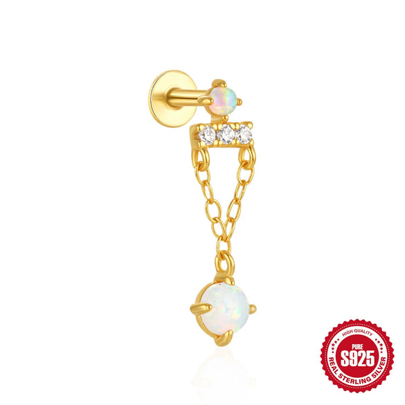 Wholesale 925 Sterling Silver Fashion Opal Earrings Flat Back Piercing Geometric Design Set With Gems For Women