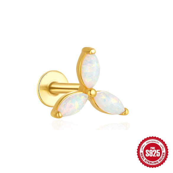 Wholesale 925 Sterling Silver Fashion Opal Earrings Flat Back Piercing Geometric Design Set With Gems For Women