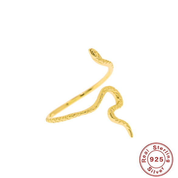 Wholesale 925 Sterling Silver Fashion Simple All Match Glossy Snake Pattern Open Ring With 18K Gold Electroplating For Women