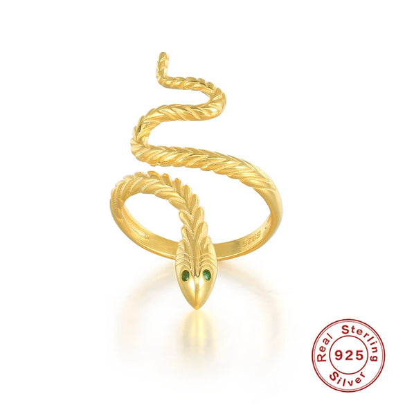 Wholesale 925 Sterling Silver Fashion Simple All Match Glossy Snake Pattern Open Ring With 18K Gold Electroplating For Women