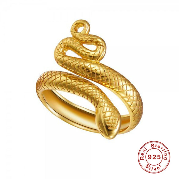 Wholesale 925 Sterling Silver Fashion Simple All Match Glossy Snake Pattern Open Ring With 18K Gold Electroplating For Women
