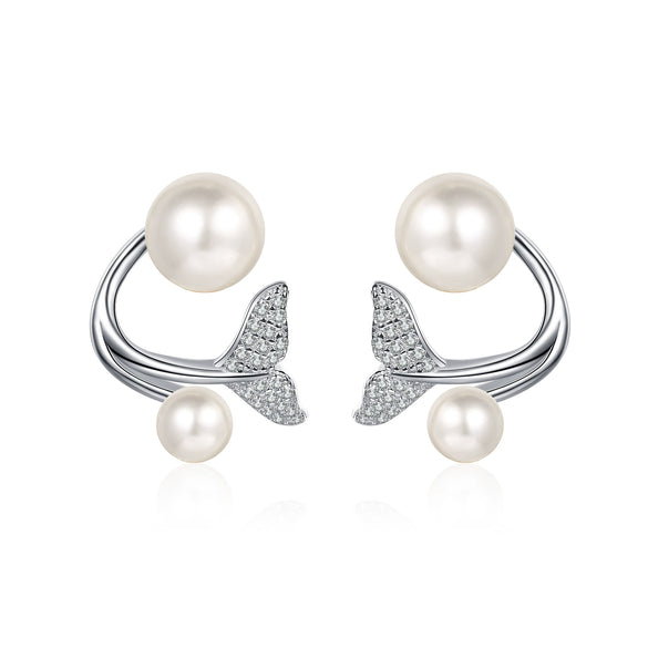 Wholesale 925 Sterling Silver Female Earrings With Human Fish Tail Design Fresh Water Pearl Moissanite Animal Pattern Electroplated