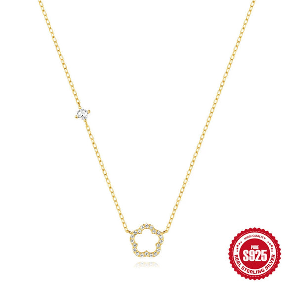 Wholesale 925 Sterling Silver Five Petal Flower Hollow Out Geometric Clavicle Chain Necklace With Electroplating Treatment