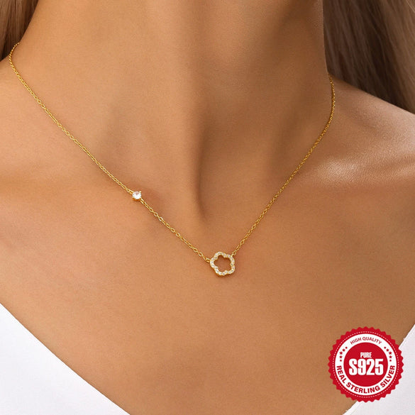 Wholesale 925 Sterling Silver Five Petal Flower Hollow Out Geometric Clavicle Chain Necklace With Electroplating Treatment