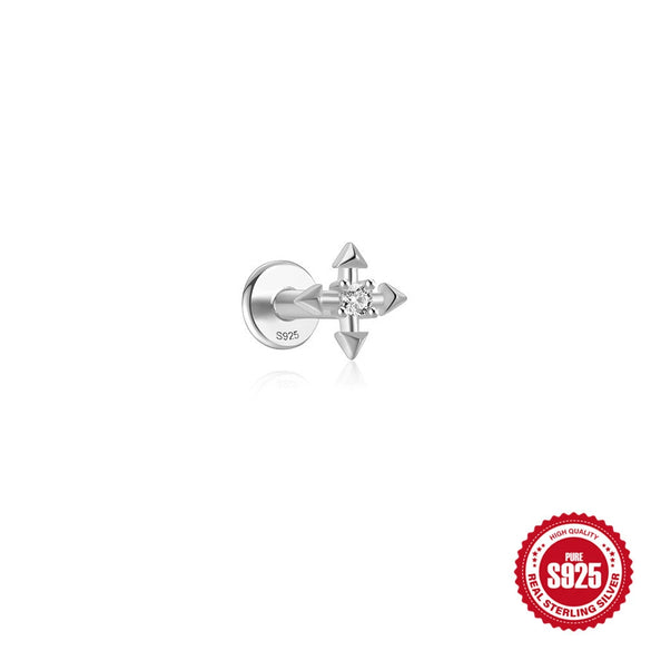 Wholesale 925 Sterling Silver Flat Thread Piercing Stud Earrings With Geometric Ball Diamond Environmentally Friendly Plated Unisex