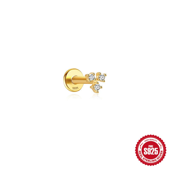 Wholesale 925 Sterling Silver Flat Thread Piercing Stud Earrings With Geometric Ball Diamond Environmentally Friendly Plated Unisex