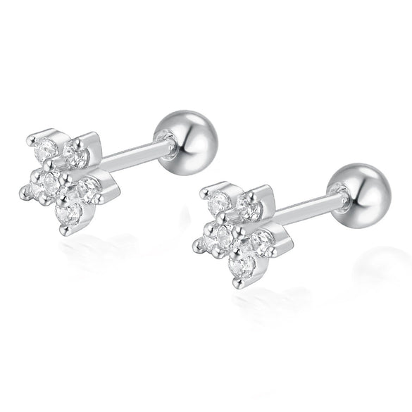 Wholesale 925 Sterling Silver Flower Earrings With Diamond Petals And Piercing Screw Design For Women