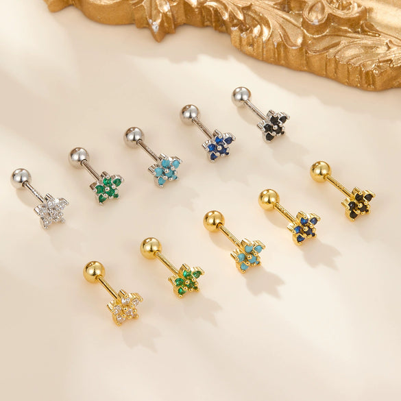 Wholesale 925 Sterling Silver Flower Earrings With Diamond Petals And Piercing Screw Design For Women