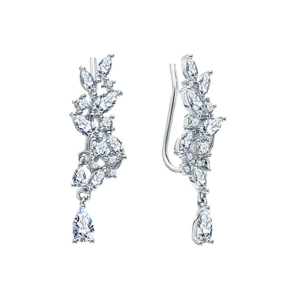 Wholesale 925 Sterling Silver Flower Inlay Ear Clip Earrings Fashion Light Luxury Design