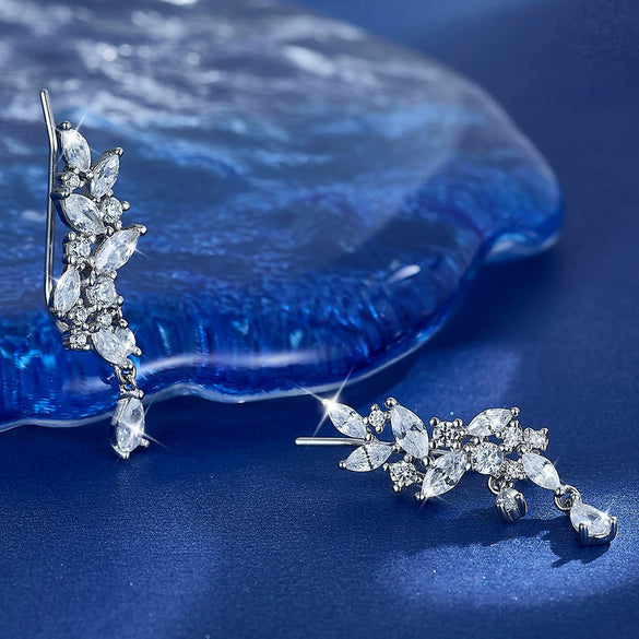 Wholesale 925 Sterling Silver Flower Inlay Ear Clip Earrings Fashion Light Luxury Design