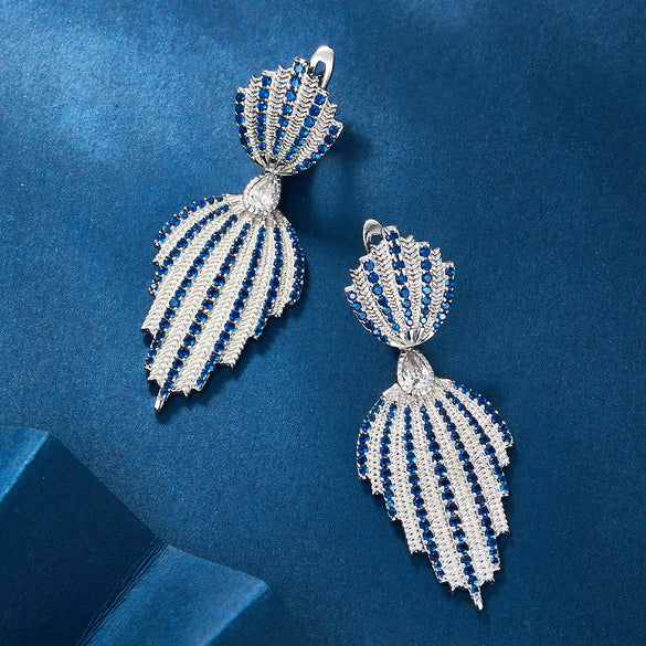 Wholesale 925 Sterling Silver Flower Leaf Earrings With Zirconia Elegant Retro Style
