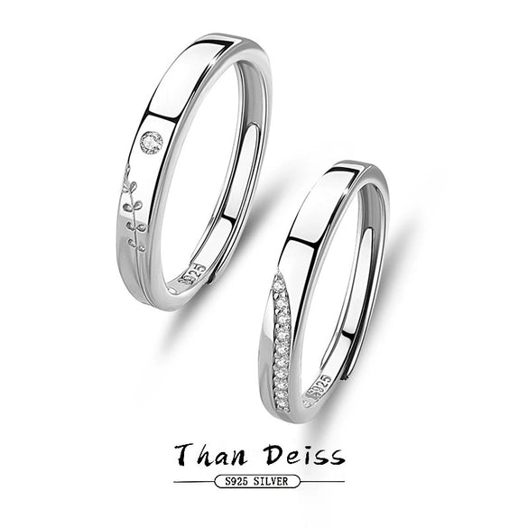 Wholesale 925 Sterling Silver Flower Pattern Allmatch Adjustable Couple Ring