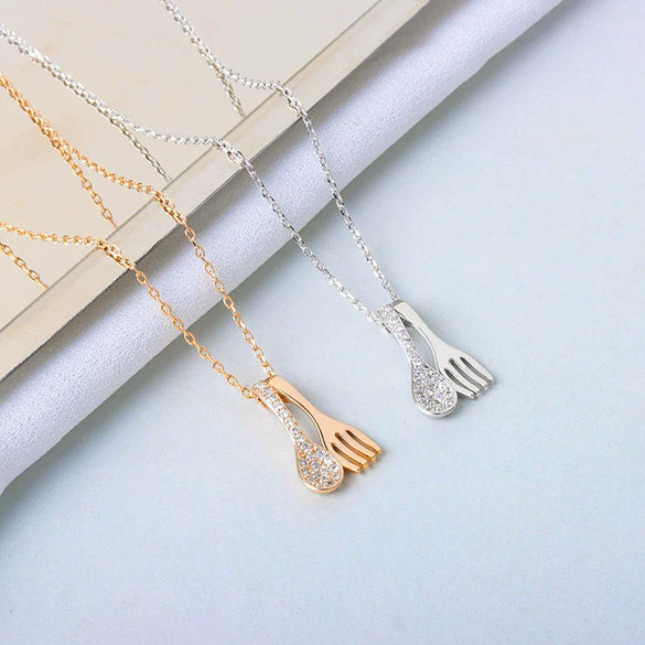 Wholesale Sterling Silver Fork Spoon Pattern Necklace With Electroplating Process