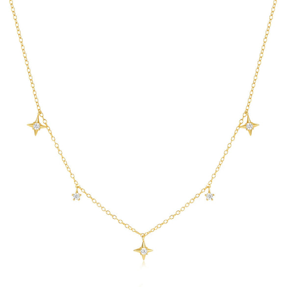 Wholesale 925 Sterling Silver Four Star Geometric Clavicle Chain With Electroplating For Women