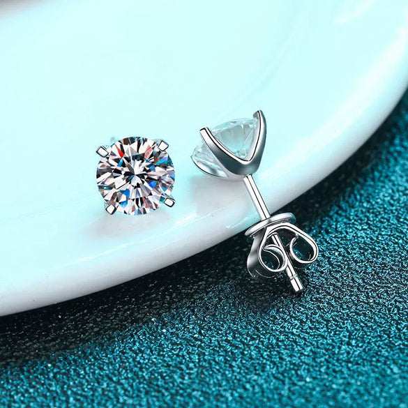 Wholesale 925 Sterling Silver Fourclaw Moissanite Earrings Natural Geometric Style Electroplated For Women