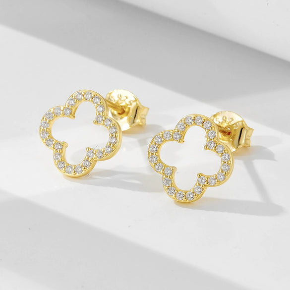 Wholesale 925 Sterling Silver Fourleaf Clover Earrings Set With Diamonds Simple Hollow Design For Women