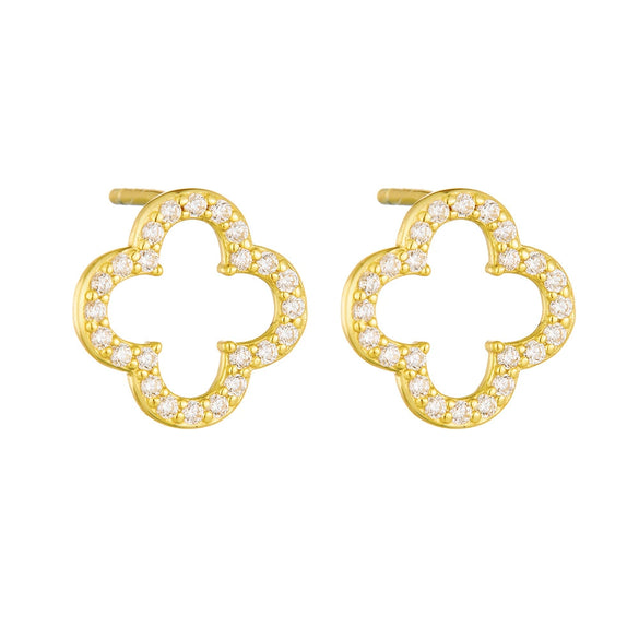 Wholesale 925 Sterling Silver Fourleaf Clover Earrings Set With Diamonds Simple Hollow Design For Women