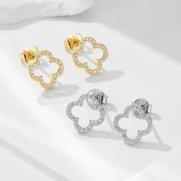 Wholesale 925 Sterling Silver Fourleaf Clover Earrings Set With Diamonds Simple Hollow Design For Women