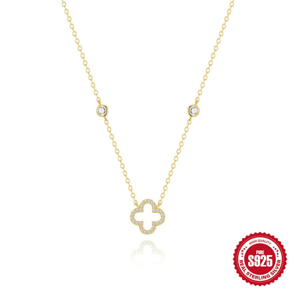 Wholesale 925 Sterling Silver Fourleaf Clover Geometric Pendant Clavicle Chain With Electroplating For Women