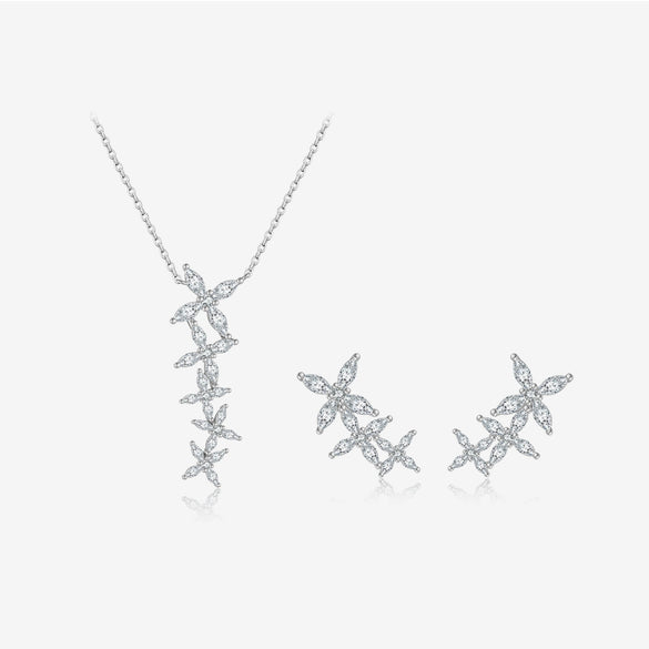 Wholesale 925 Sterling Silver Fourleaf Clover Pendant Necklace And Earrings Set For Women With Electroplating In Fashion Style