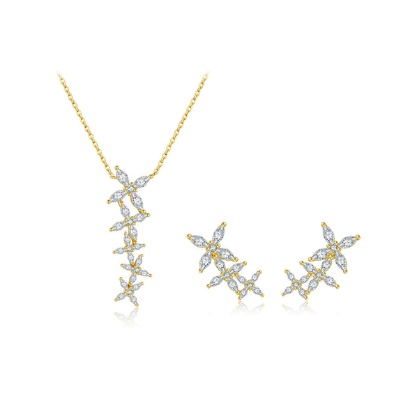Wholesale 925 Sterling Silver Fourleaf Clover Pendant Necklace And Earrings Set For Women With Electroplating In Fashion Style