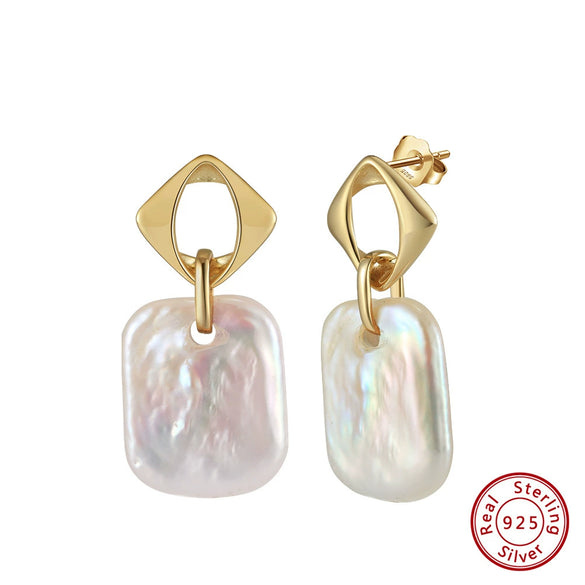 Wholesale 925 Sterling Silver Freshwater Pearl Baroque Style Geometric Earrings With Electroplating