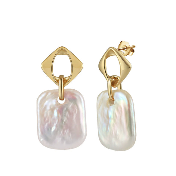 Wholesale 925 Sterling Silver Freshwater Pearl Baroque Style Geometric Earrings With Electroplating