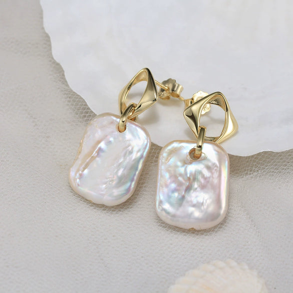 Wholesale 925 Sterling Silver Freshwater Pearl Baroque Style Geometric Earrings With Electroplating