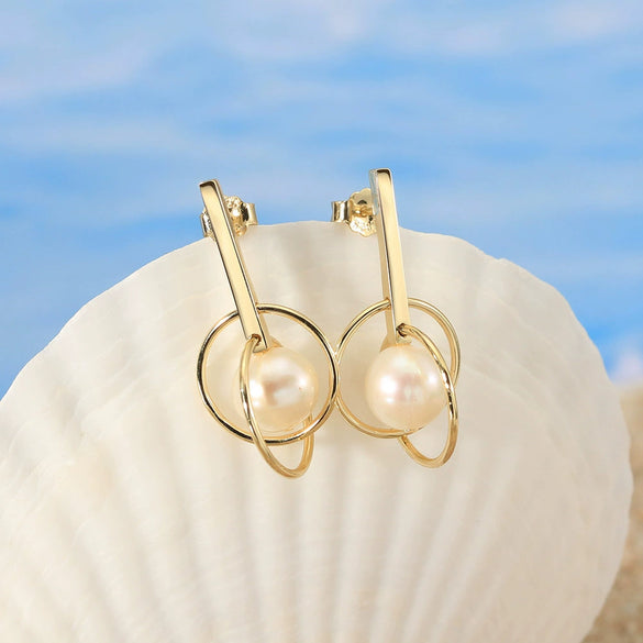 Wholesale 925 Sterling Silver Freshwater Pearl Geometric Earrings With Electroplating