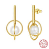 Wholesale 925 Sterling Silver Freshwater Pearl Geometric Earrings With Electroplating