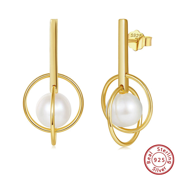 Wholesale 925 Sterling Silver Freshwater Pearl Geometric Earrings With Electroplating